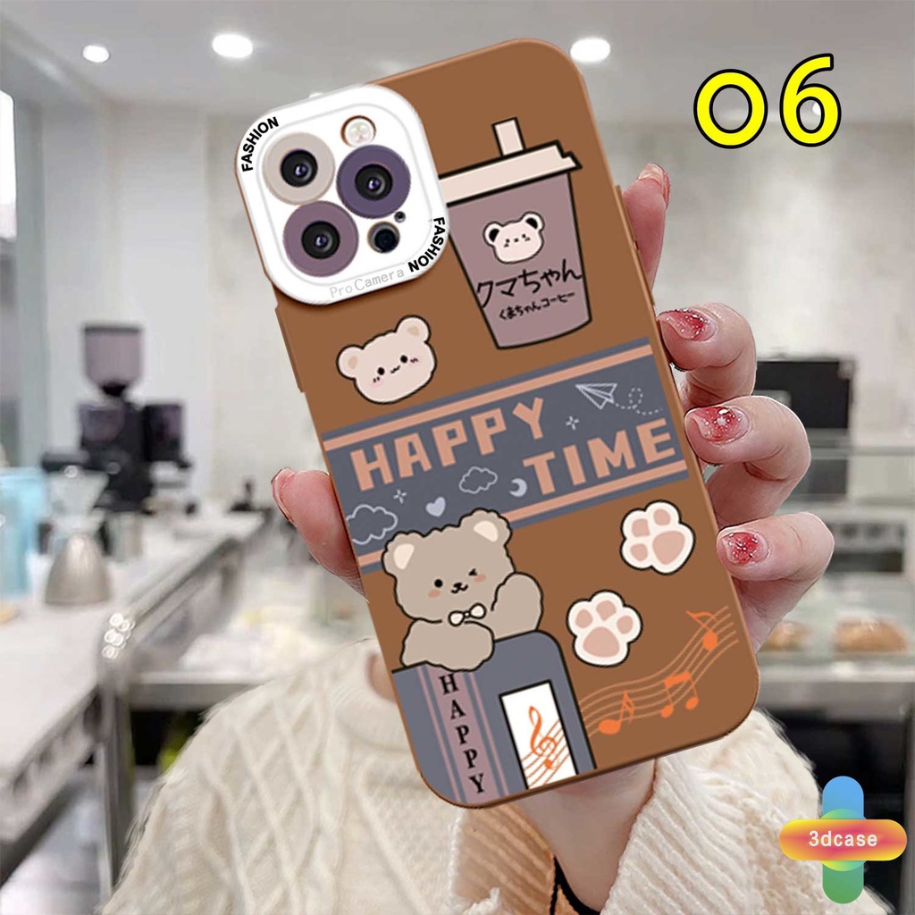 Cartoon Milk Tea Plaid Case Compatible For IPhone 11 12 13 PRO MAX 6 7 6S 8 Plus X XR XS MAX Se 2020 6SPlus 7Plus 6Plus 8Plus XSMAX Bear Diamond Lattice Case Shockproof Soft TPU Back Cover