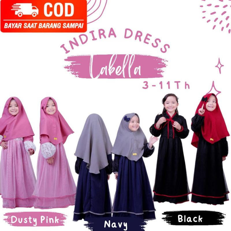 LABELLA GAMIS TUTU PESTA SET JILBAB ANAK PEREMPUAN USIA 3-11 TAHUN DRESS MUSLIM CASUAL BAHAN BROKAT 