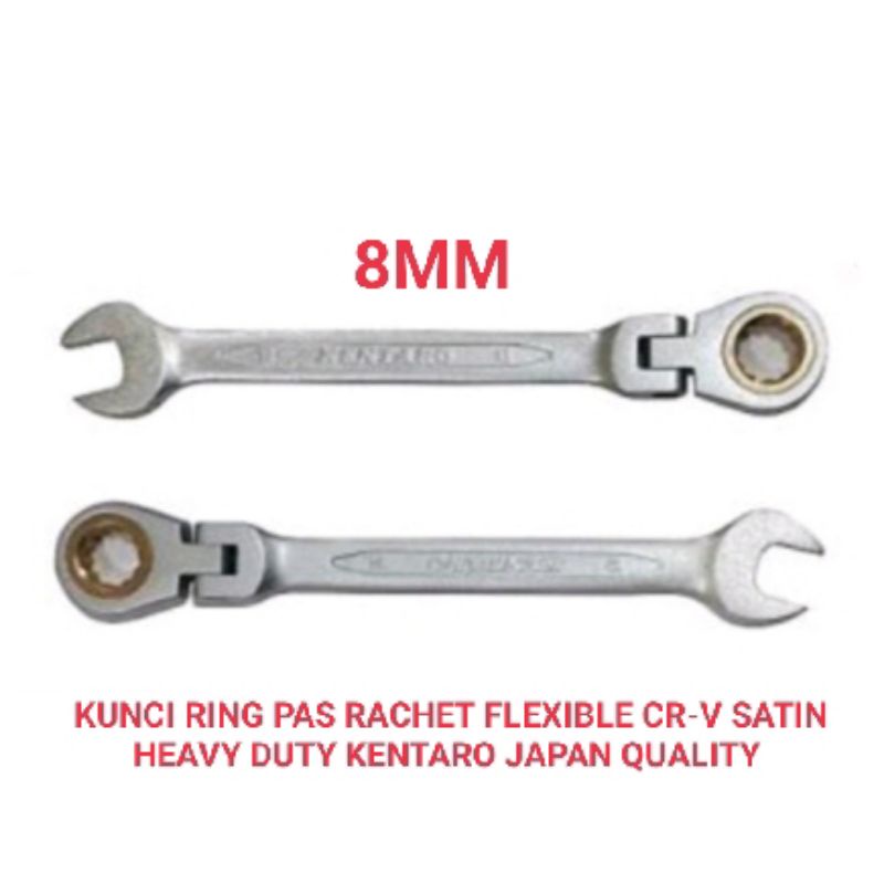 KUNCI RING PAS 8MM RACHET FLEXIBLE CR-V HEAVY DUTY KENTARO JAPAN QUALITY