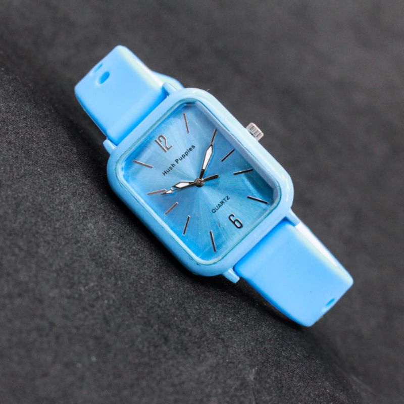 Jam Tangan Wanita Cewek Hush Puppies Segi Fashion Watch Tali Rubber Silicone