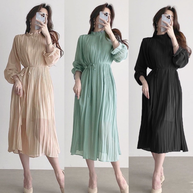 D0777 SEJONG KOREAN STYLE VINTAGE MIDI DRESS POLOS PESTA KONDANGAN PLISKET BUMIL FRIENDLY