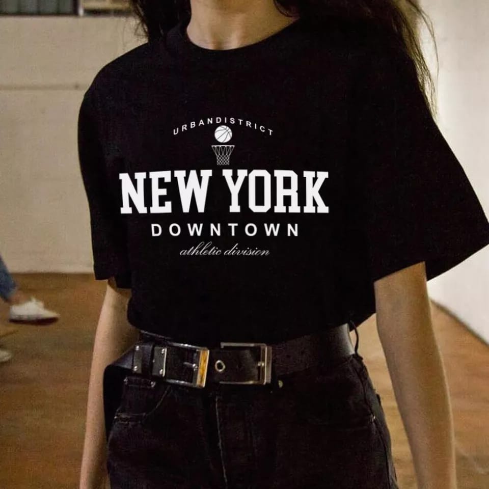 Kaos New York Downtown Wanita Import Atasan Dewasa New York City Oversize Jumbo T-shirt Oversize Wanita Lengan Panjang Kaos Wanita Lengan Pendek Kekinian 2022 Kaos Distro Wanita Oversize Tebal Kaos Cewek Distro Premium Termurah T shirt Wanita Murah Ori