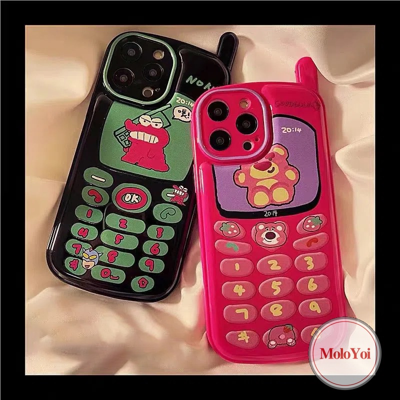 IPHONE Casing Ponsel Kompatibel Untuk Iphone11 12 13 14 Pro Max7 8 Plus XR X XS MAX SE 2020 Kepribadian Retro Kreatif Desain Seluler Kartun Crocodile Strawberry Bear Glossy Soft Cover