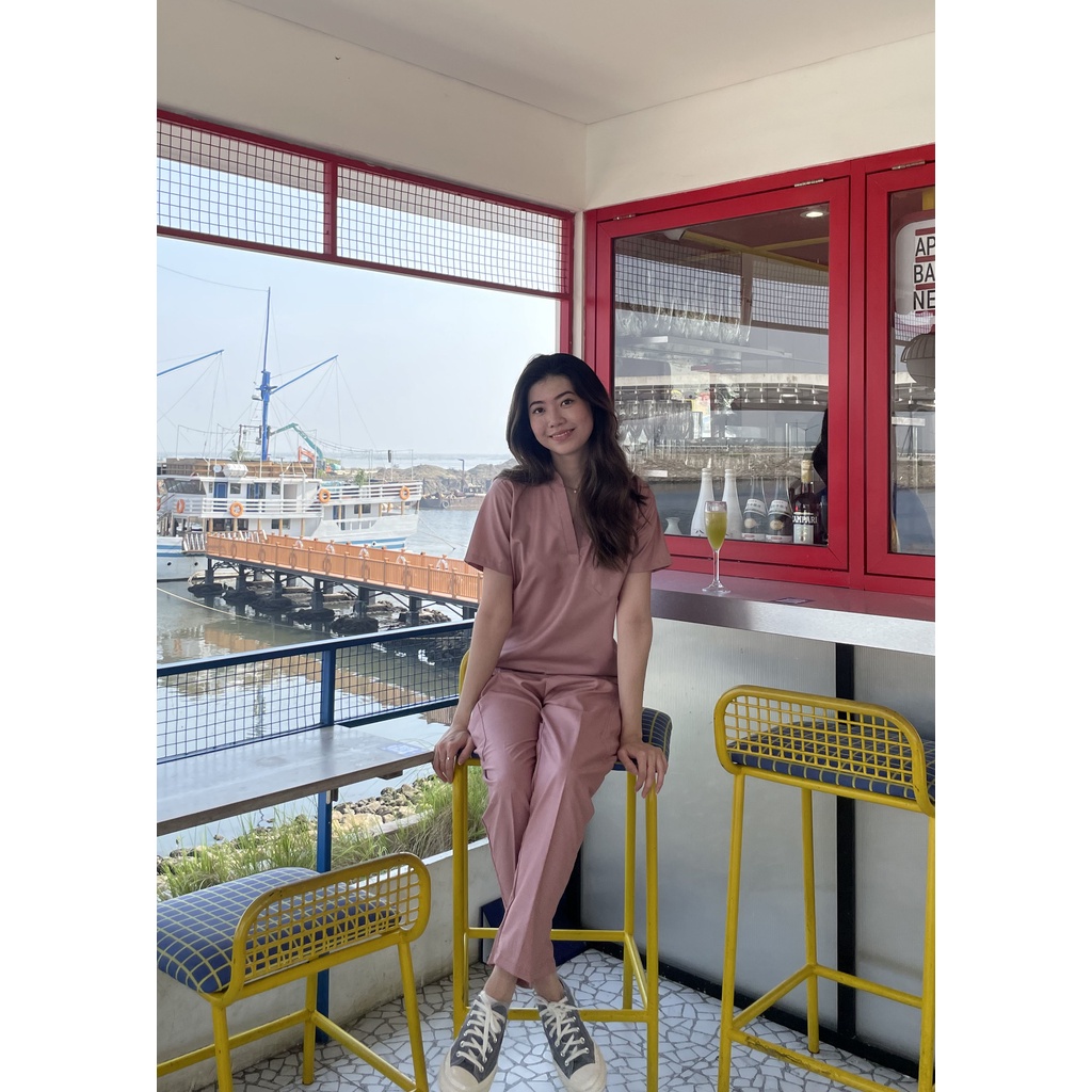 Baju Jaga / Scrub Medis/ Baju Dokter/Baju OK New Shanghai Scrub Dusty Rose