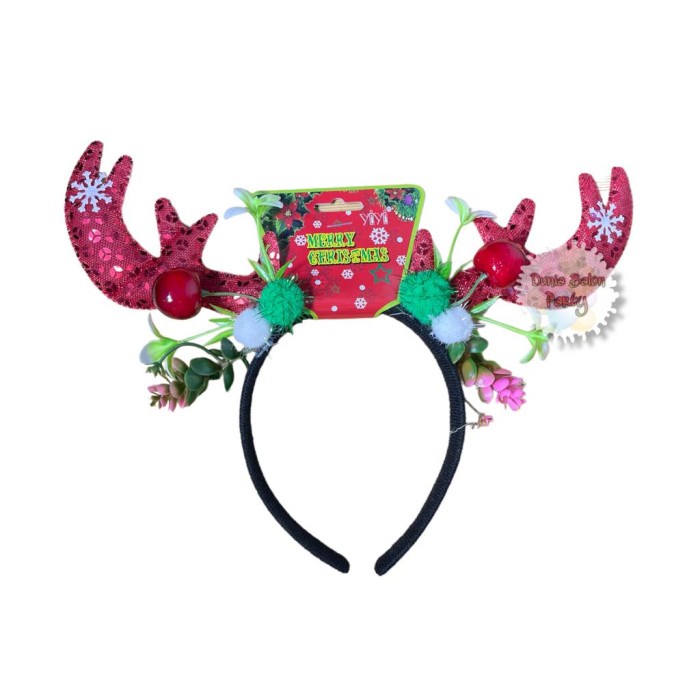 6131-14 Bando Natal Tanduk Motif Cherry / Head Band Merry Christmas