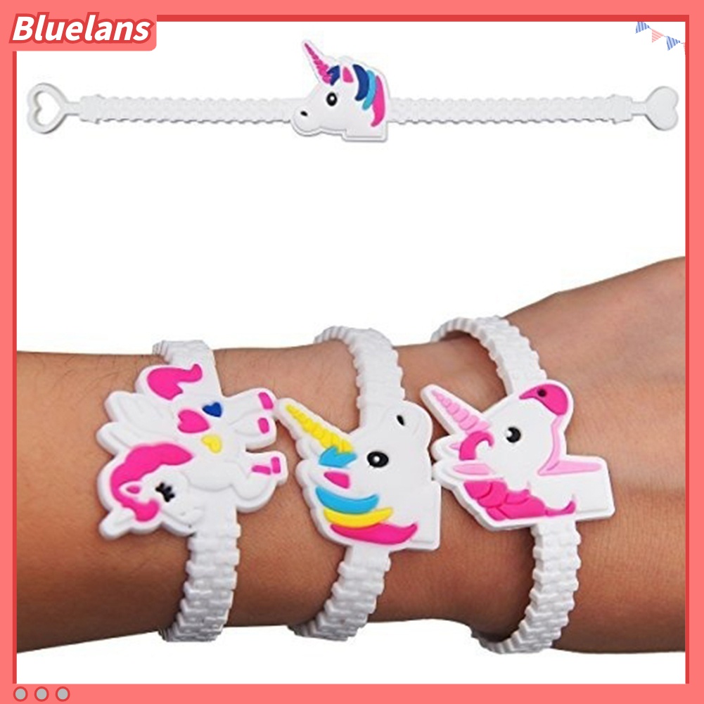 5 Pcs Gelang Motif Kartun Unicorn Bahan PVC Dapat Disesuaikan Untuk Hadiah Anak