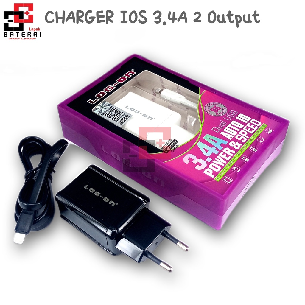 LOG - ON L-021 Charger Iphone Ios 3.4A 2 OutPut | Casan Iphone Lightning Fast Charging | Fast Charger