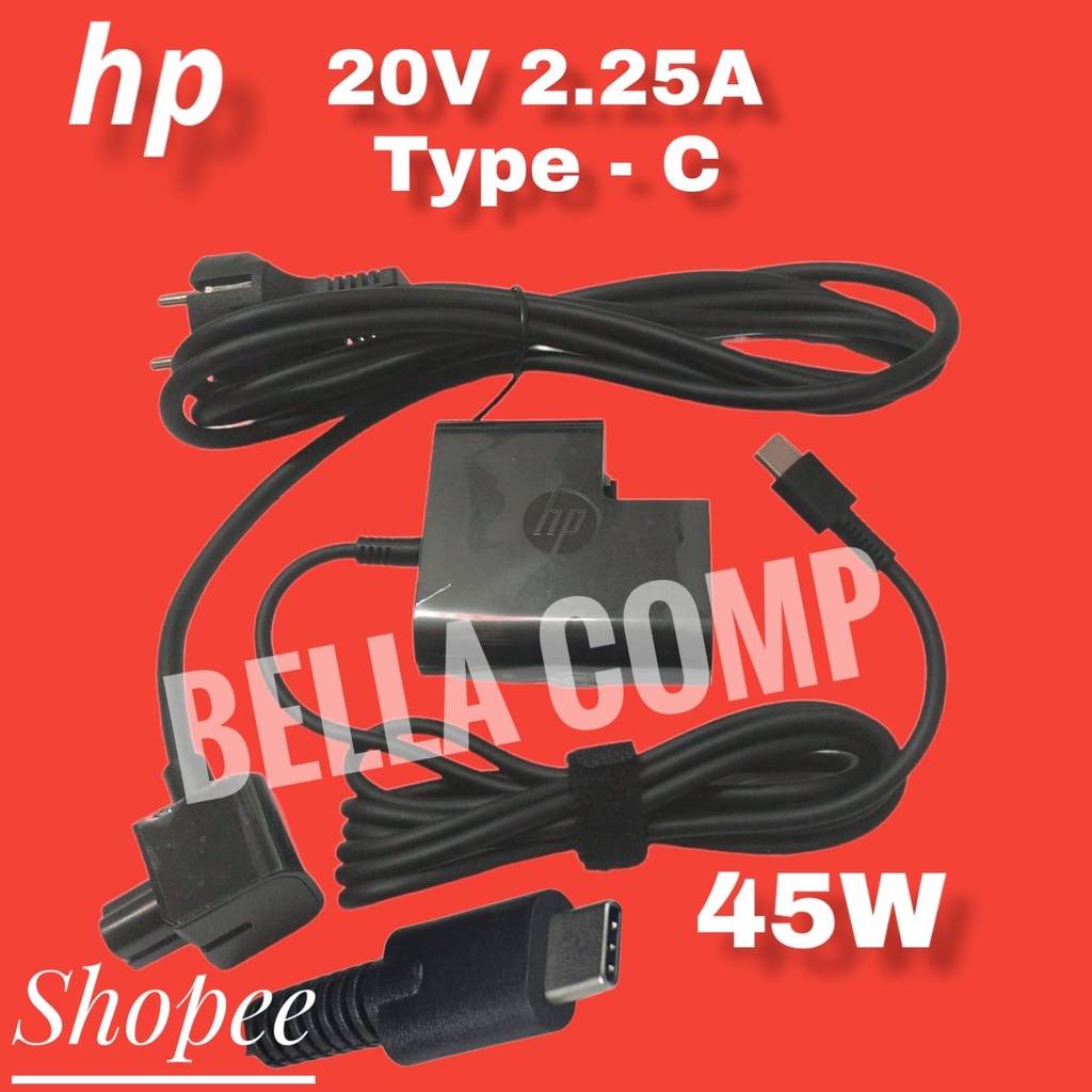 Casan Adaptor Laptop HP TYPE C 45W 20V 2.25A/5V 3A/ 9V 3A/ 15V 3A Asli 20V 2.25A 45W Charger Laptop HP SPECTRE 13 X2 12-A009NR 12-B012CA 13-AC0XX HP Pro X2 612 G2