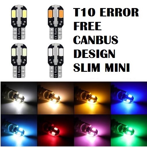 Lampu LED T10 ERROR FREE Canbus 4 SISI w5w senja sign sein plat bohlam mobil motor 12v