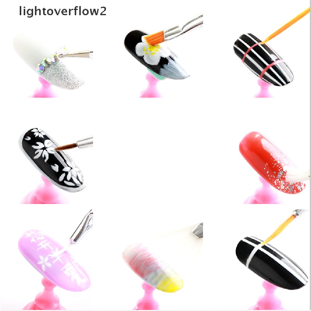 (lightoverflow2) 15pcs / Set Brush Nail Art UV Gel Akrilik Gagang Kristal Dotg