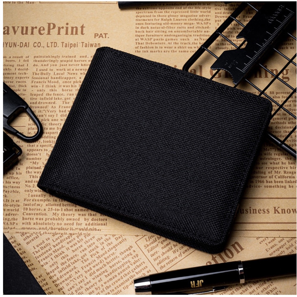 Dompet IMPORT Dompet Kanvas Pendek Lipat Dua Dompet Model Exclusive terbaru - Black + Bonus Box