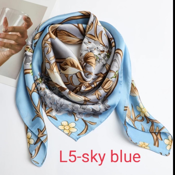 Scarf Syal Korea/Scarf Hijab Wanita Satin Premium Ukuran 90X90Cm Motif Bunga