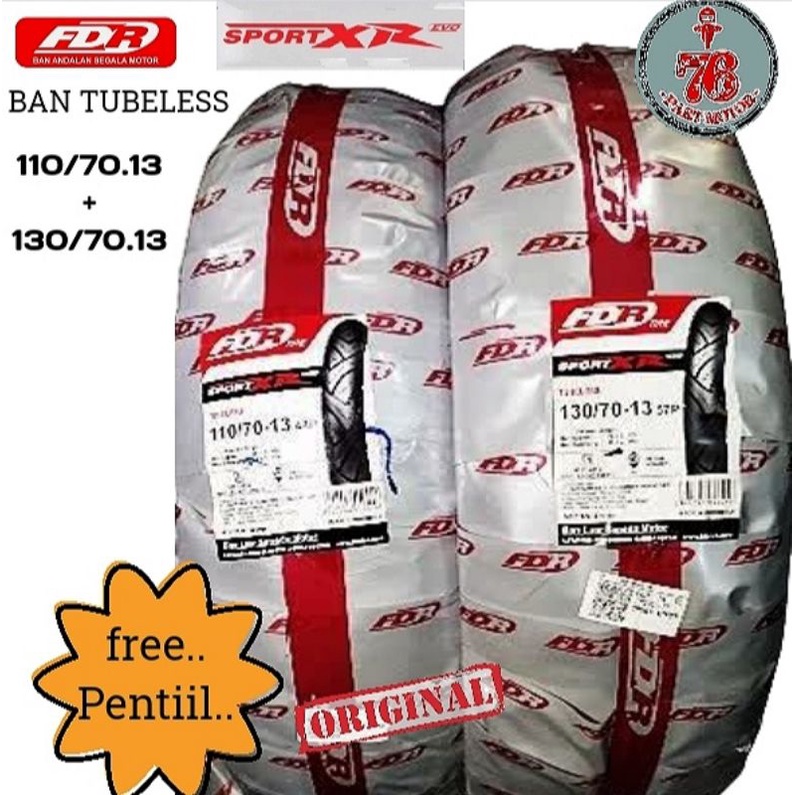 BAN TUBELESS SEPASANG FDR XR EVO 110/70.13 + 130/70.13 FREE PENTIL