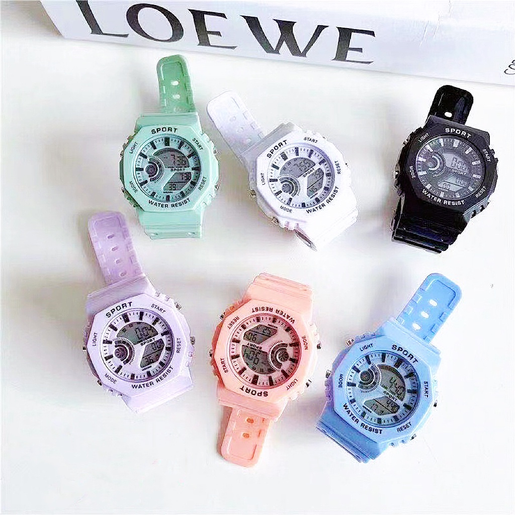 COD✅ Jam Tangan Digital Wanita Pria Rubber Fashion LED Watch Sport Remaja Bulat Gaya Korea Harga Grosir   S1248