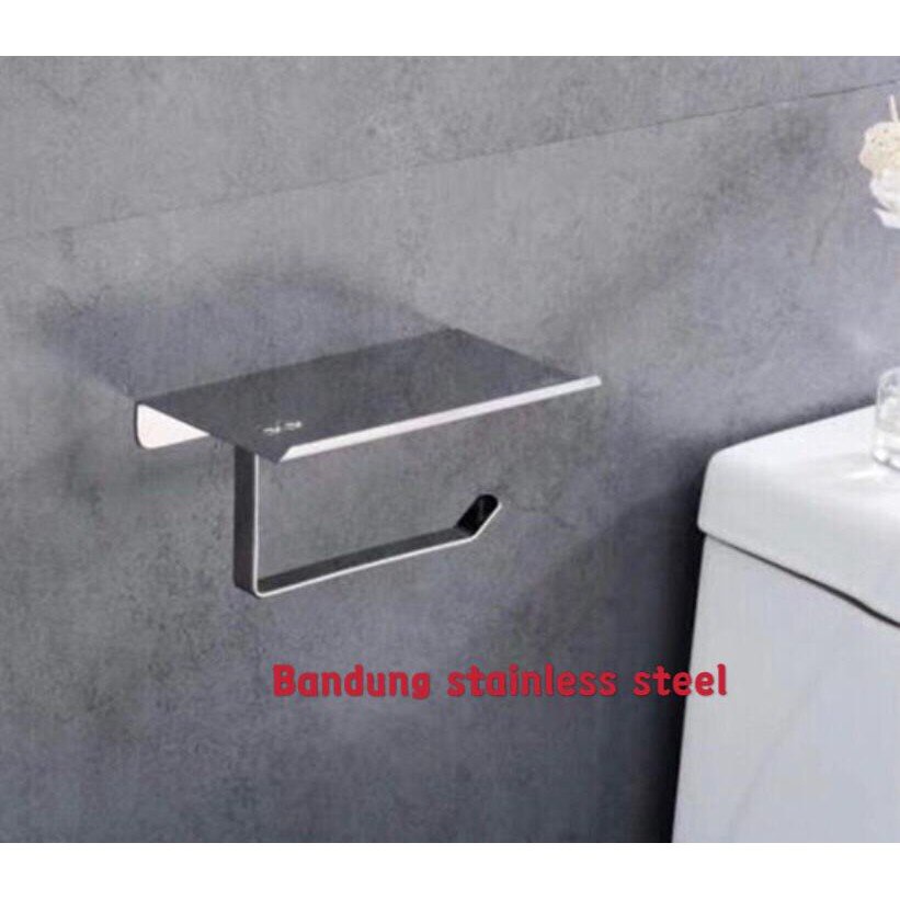 SUS304 Tempat Tisu Gulung Roll Tissue Tembok Dinding Minimalist Kamar Mandi Toilet Tatakan HP Sabun Simple Stainless Steel