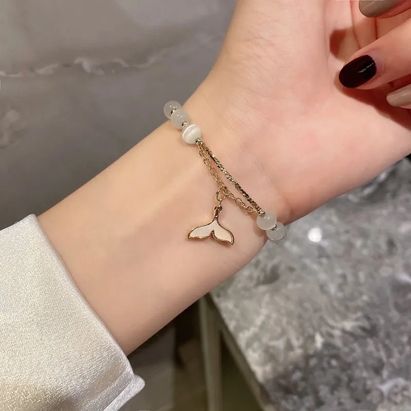 Ins Gelang Tangan Manik-Manik Batu Opal Natural Hetian Aksen Ekor Ikan Untuk Wanita ACKER