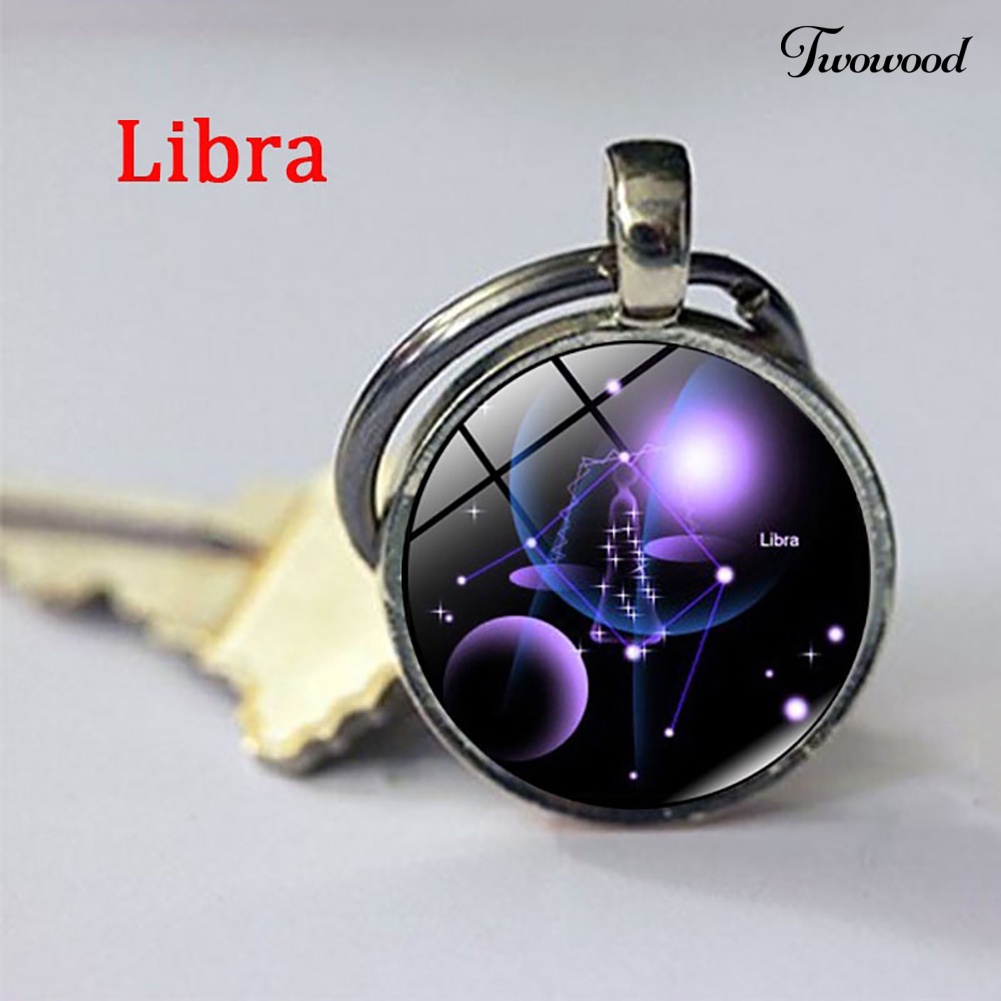 Twowood Gantungan Kunci Dengan Liontin Kaca Bulat Motif 12 Zodiak