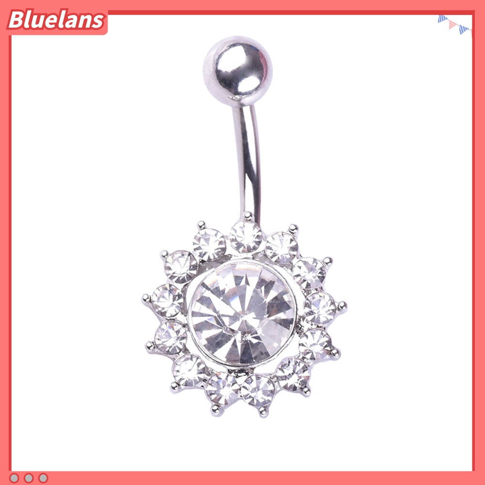 Bluelans Floral Rhinestone Pendant Sexy Women Barbell Navel Ring Body Piercing Jewelry