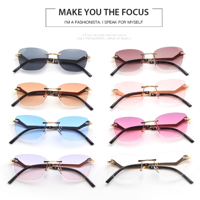 Europe and America Rimless Sunglasses Wave Leg Metal Frame Glasses Women Men