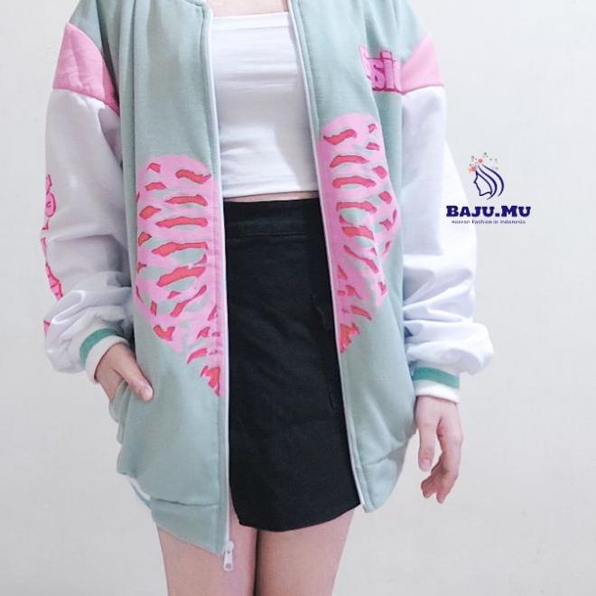 BISA COD ✔️KOREAN JAKET FASHION VARSITY ZIPPER WANITA OVERSIZE- Nicole Varsity Jacket|KD2
