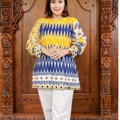 Paling Diminati Batik zigzag kuning blouse batik wanita jumbo batik warna kuning baju batik wanita