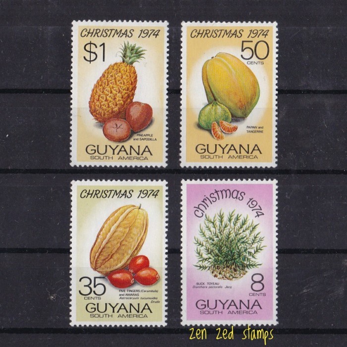 

0698 Perangko Guyana 1974 Christmas Fruits 4v Mnh