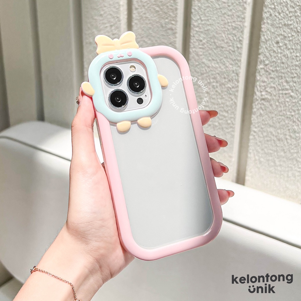 For iPhone - 3D Cute Little Monster with Bow 2 in 1 Soft Case/ Casing Kamera Pita