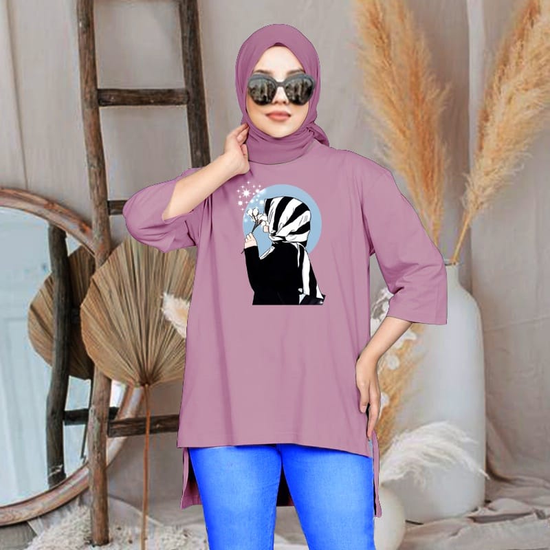 JF Atasan Tunik Kaos Oversize Wanita LD 120 Basic Tebal Lengan 7/8 Jumbo Top Oversize Blouse