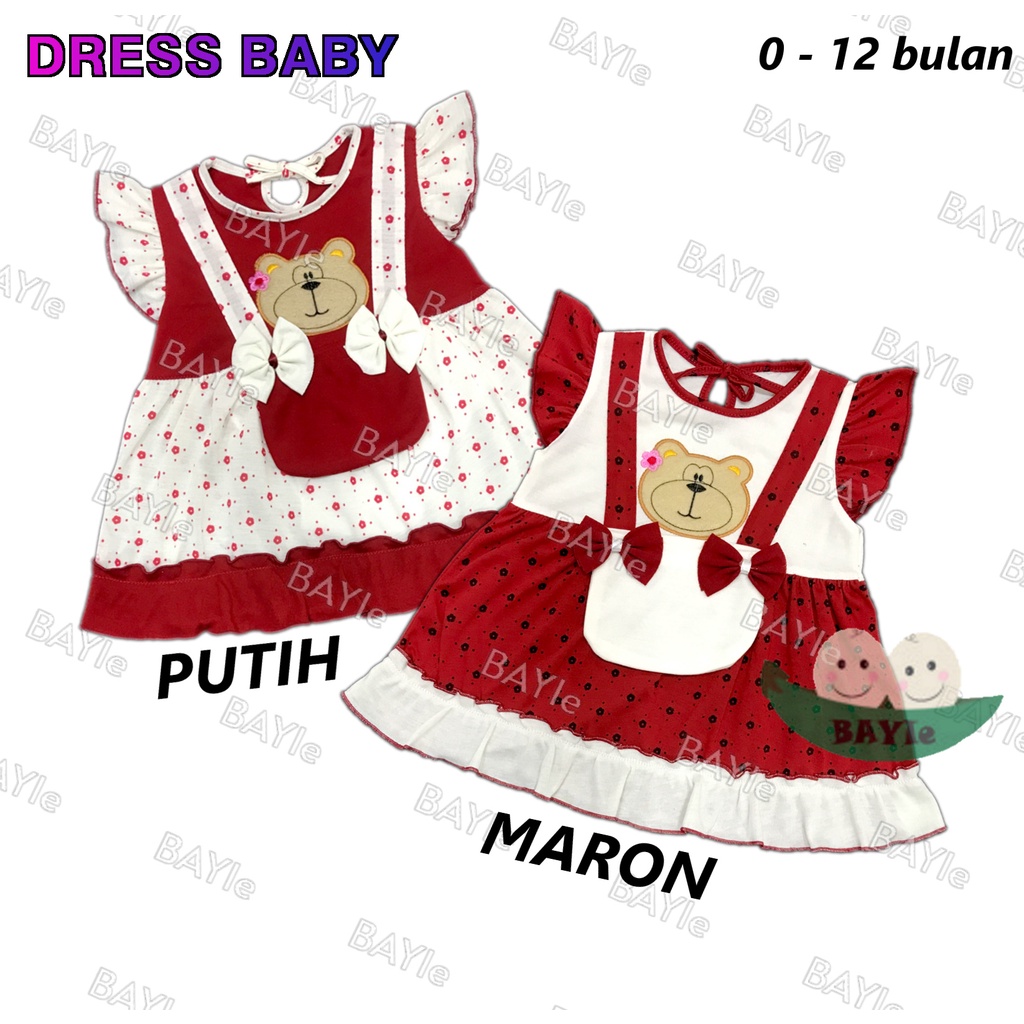 BAYIe - Baju Dress bayi Perempuan motif BEAR KANTONG PLANET KIDS usia 0-12 bulan/Pakaian anak Cewek