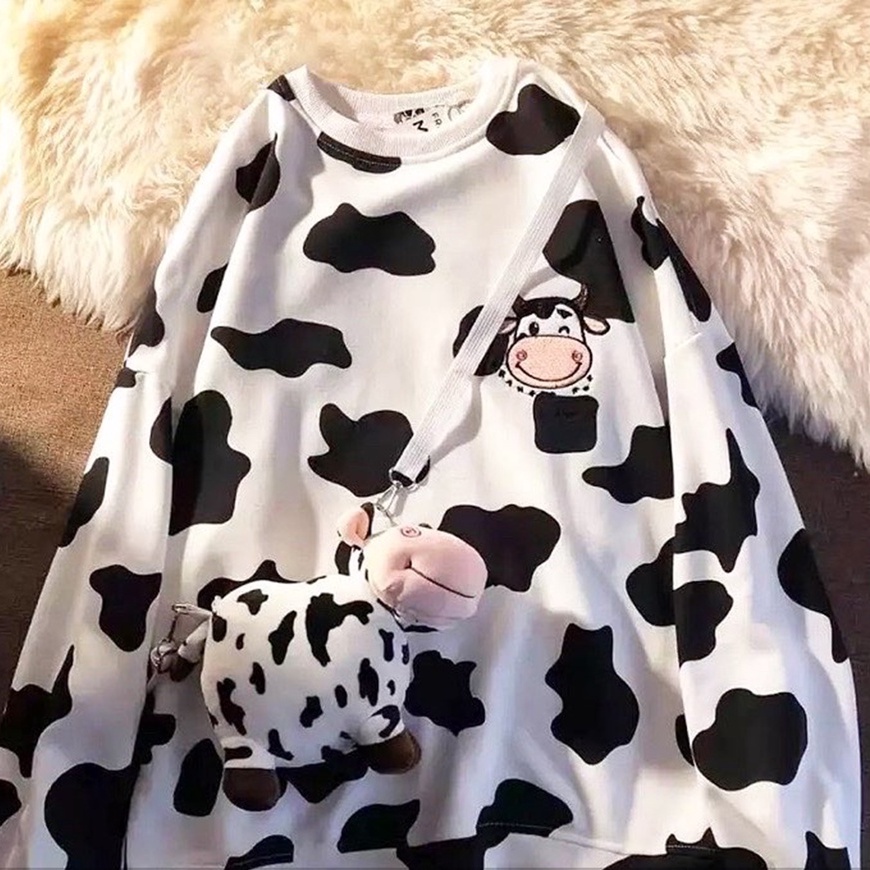 Sweater Bordir Sapi Lucu - Sweatshirt Cow Oblong Terbaru - Bahan Fleece | Allsize