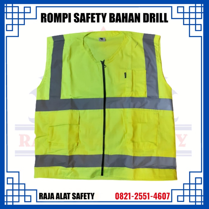 Rompi Rompi Safety Hijau Stabilo Bahan American Drill / Safety Vest