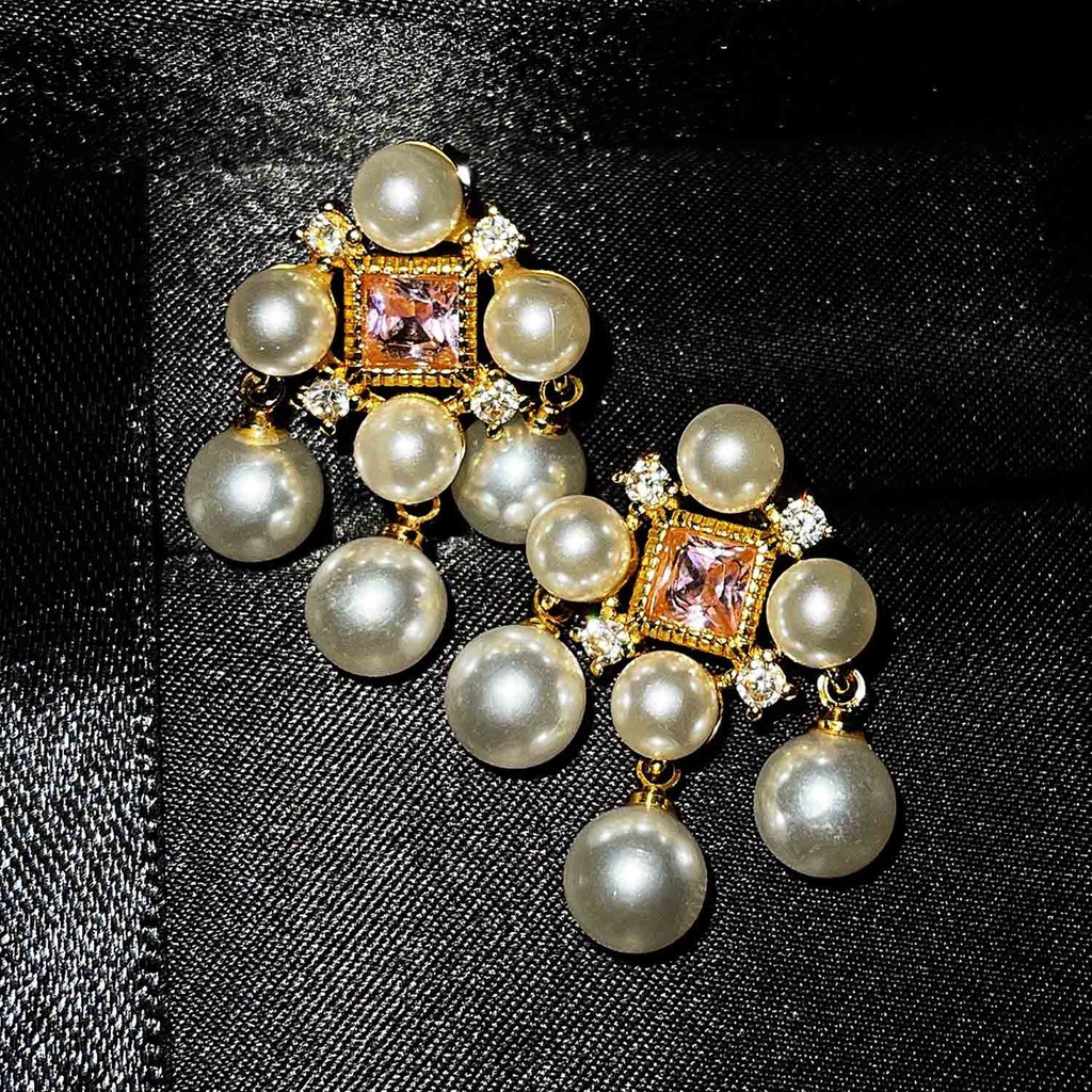 Goldkingdom Perhiasan Fashion Emas Asli Kadar 375 Bangkok Aksesoris Ready Stock Cahaya Mewah Gaya Baroque Pink Berlian Stud Indah Super Peri Mutiara Liontin Perak Pin Wanita