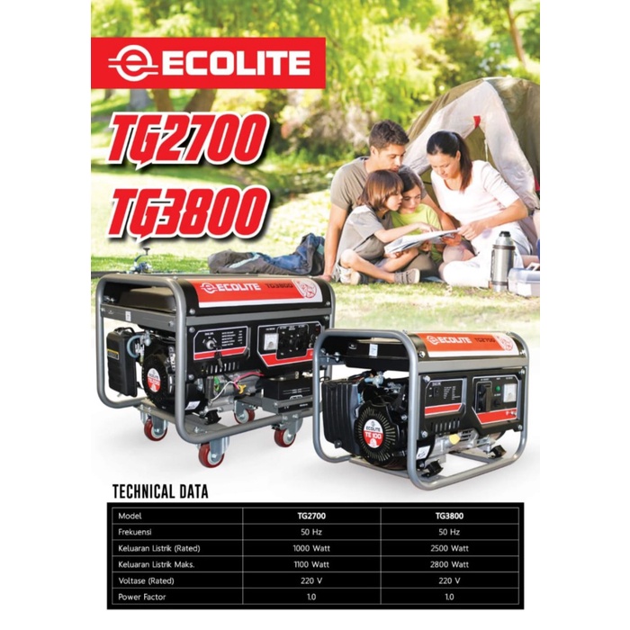 Genset 1000 Watt Maksimal 1100 Watt TG2700 TG 2700 Ecogen Ecolite