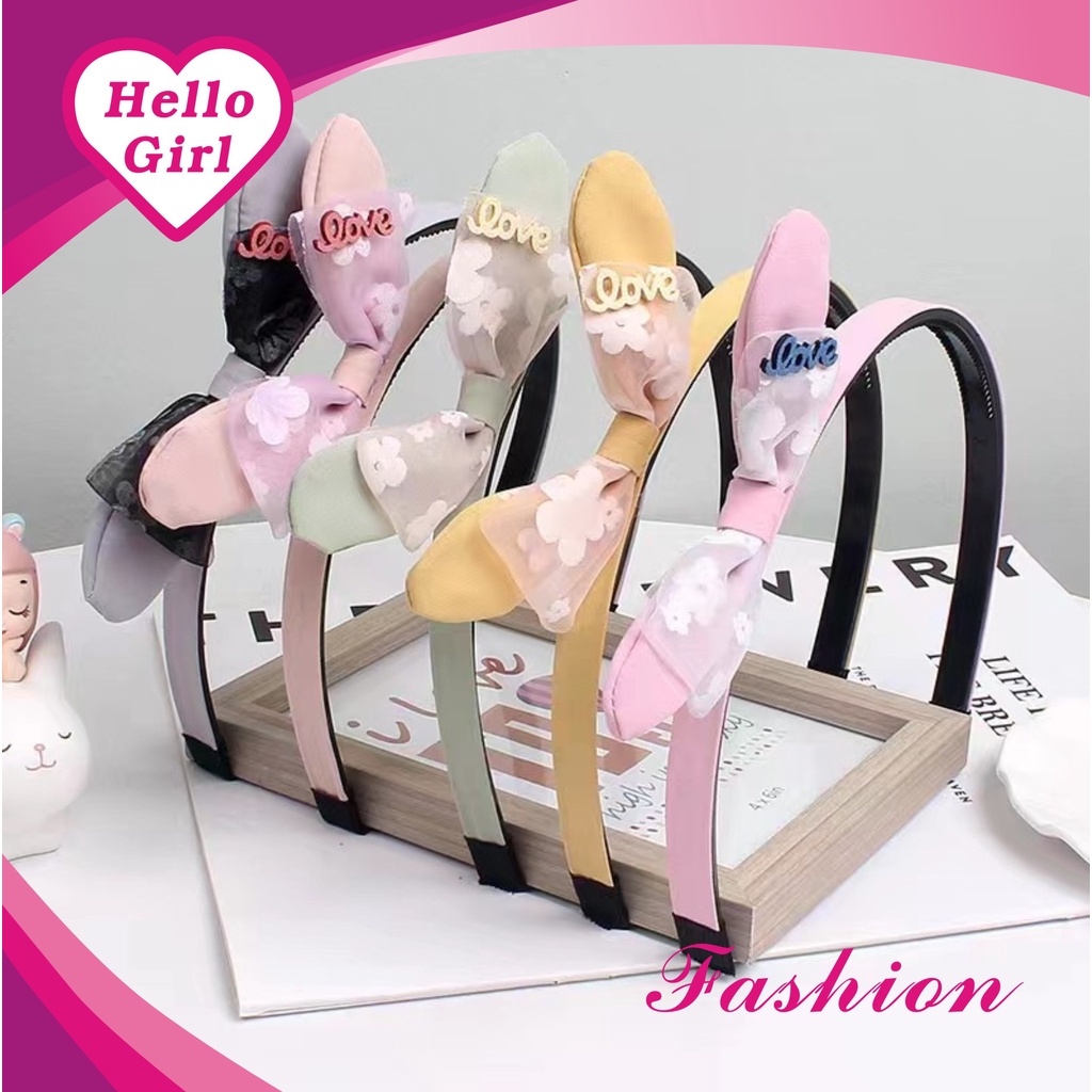 (Hello Girl)B32 Bando Anak Bandana Anak Motif Pita Love Import