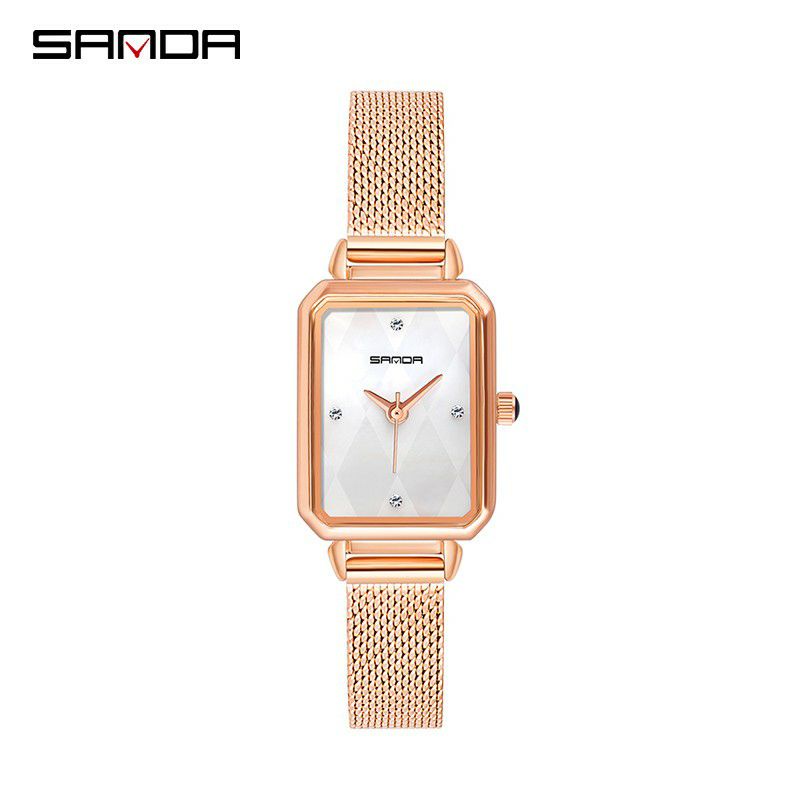 BAHAN HALUS SANDA P1049 Jam Tangan Wanita Analog Tali Kulit Stainless Steel Quartz