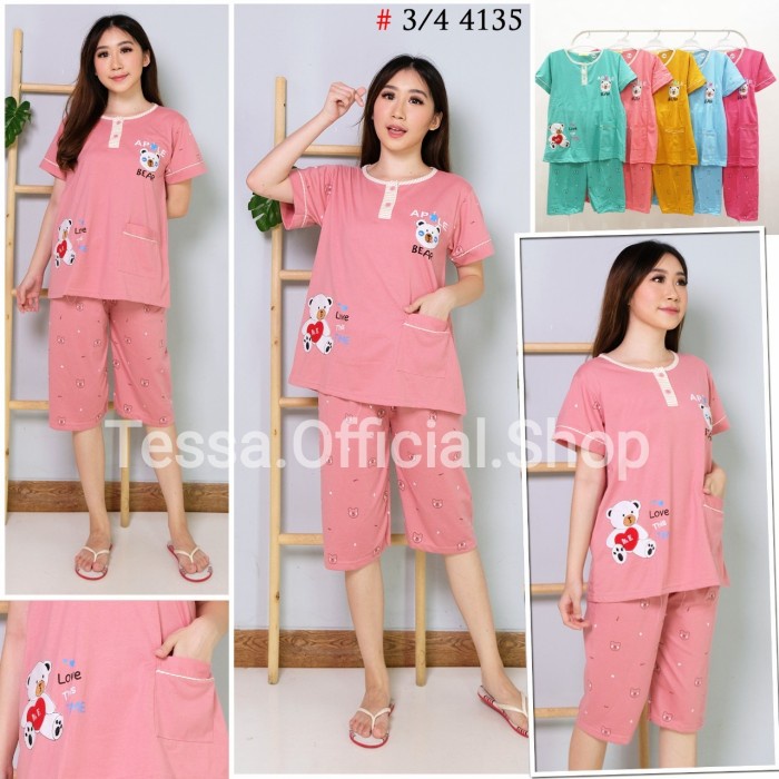 PROMO BAJU TIDUR WANITA Baju Tidur 3/4 Tessa / Piyama 3/4 Standar Tessa - Biru DEWASA TERBARU TERLAR