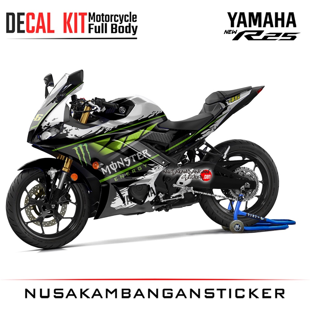 Stiker Decal Motor Yamaha R25 New Full Body Hitam Monster Grafis Racing Team Sticker Custom Variasi 