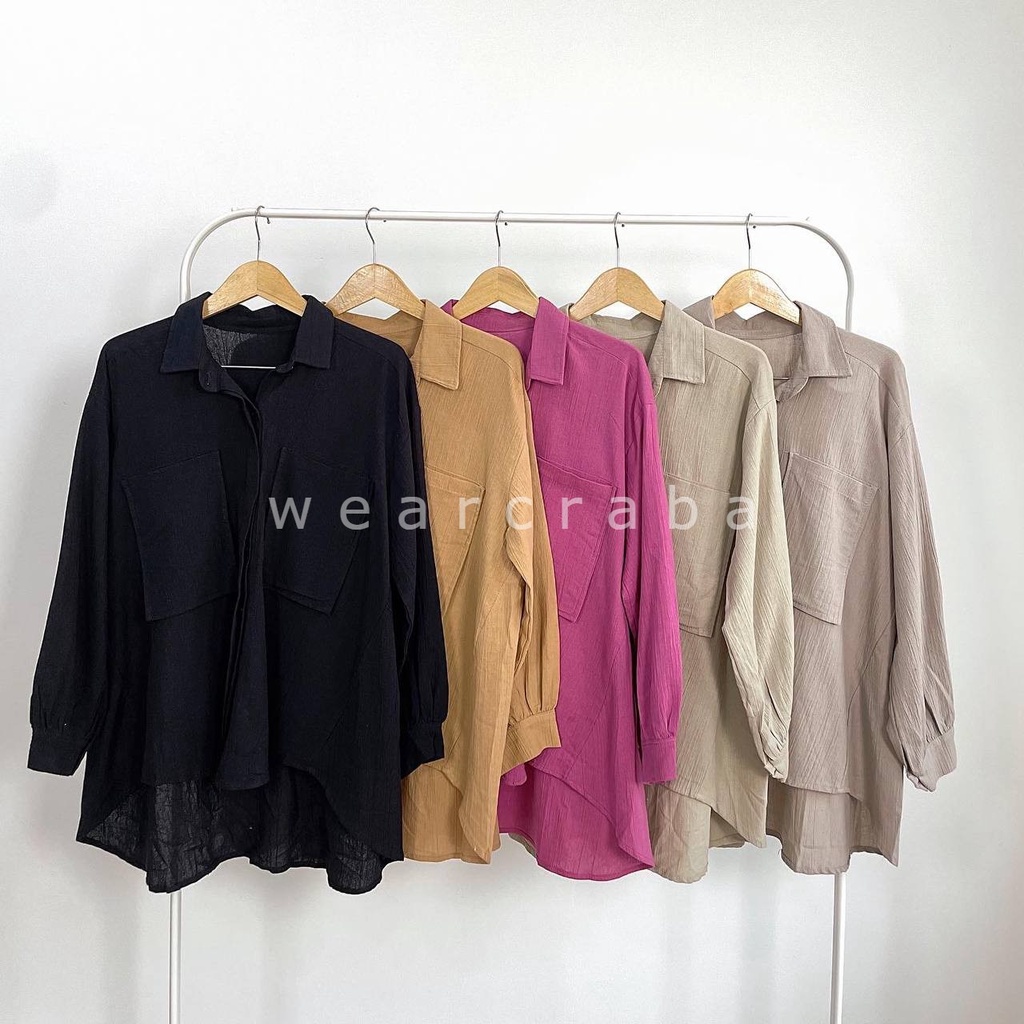 Lea Top | Kemeja Oversize Linen Wanita - Linen Crinkle Shirt - Atasan Wanita Lengan Panjang
