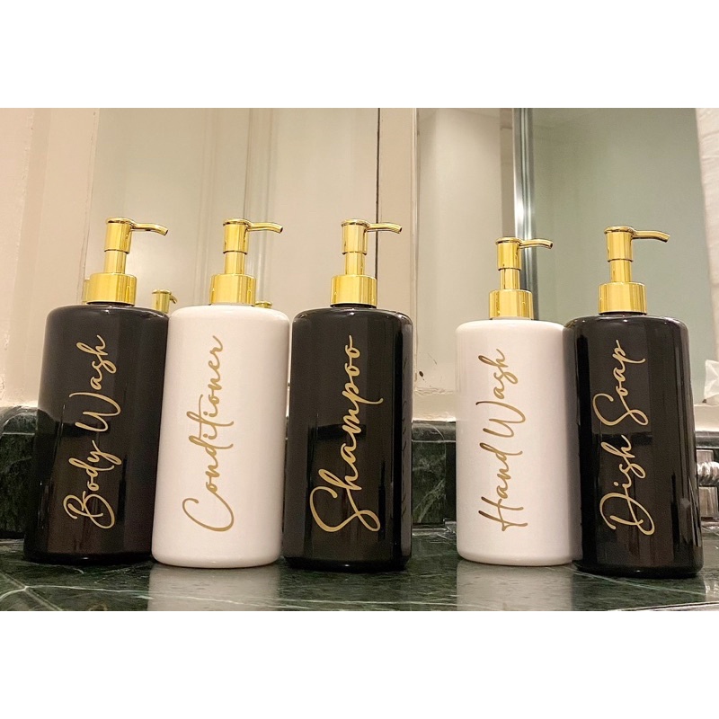 botol PUTIH GLOSSY EXCLUSIVE GOLD CHIC 500ml luxury . aesthetic bottle refill isi ulang tempat sabun cair estetik pump