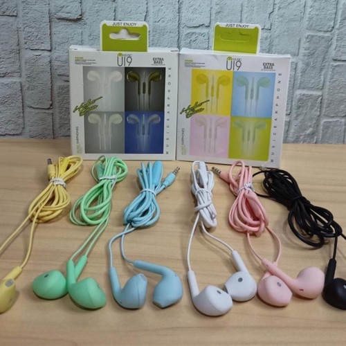 Headset Earphone Handsfree Macaron U19 Stereo Extra Bass Android Ios Original Headphone Warna Warni