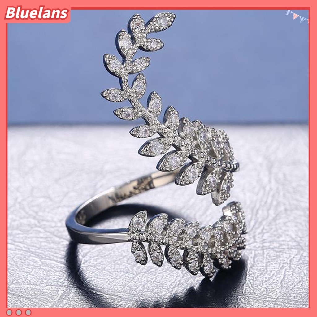 Cincin Model Terbuka Bentuk Daun Warna Silver Dapat Disesuaikan Untuk Hadiah Pernikahan