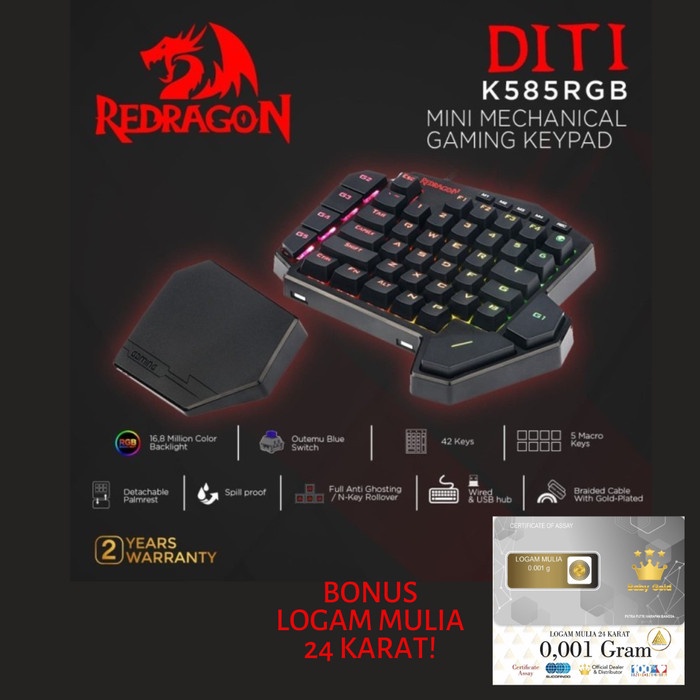 Keypad Gaming Redragon Mini Mechanical Gaming &amp; USB Hub RGB DITI - K585RGB