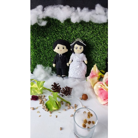 Boneka flanel pengantin Jas Modern dan kebaya putih