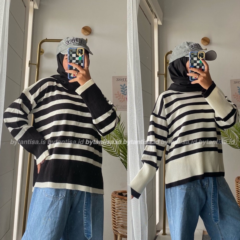 SWEATER RAJUT OVERSIZE ANYA MOTIF GARIS BLASTER