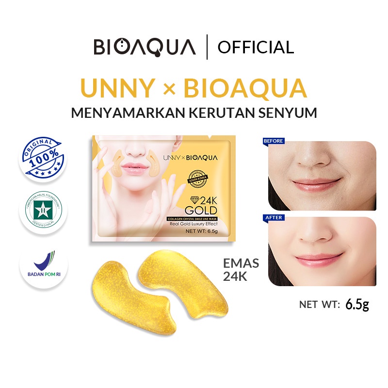 BISA COD UNNY X BIOAQUA 24K GOLD COLLAGEN CRYSTAL SMILE LINE MASK / MASKER GARIS SENYUM RUMAH CANTIK 354