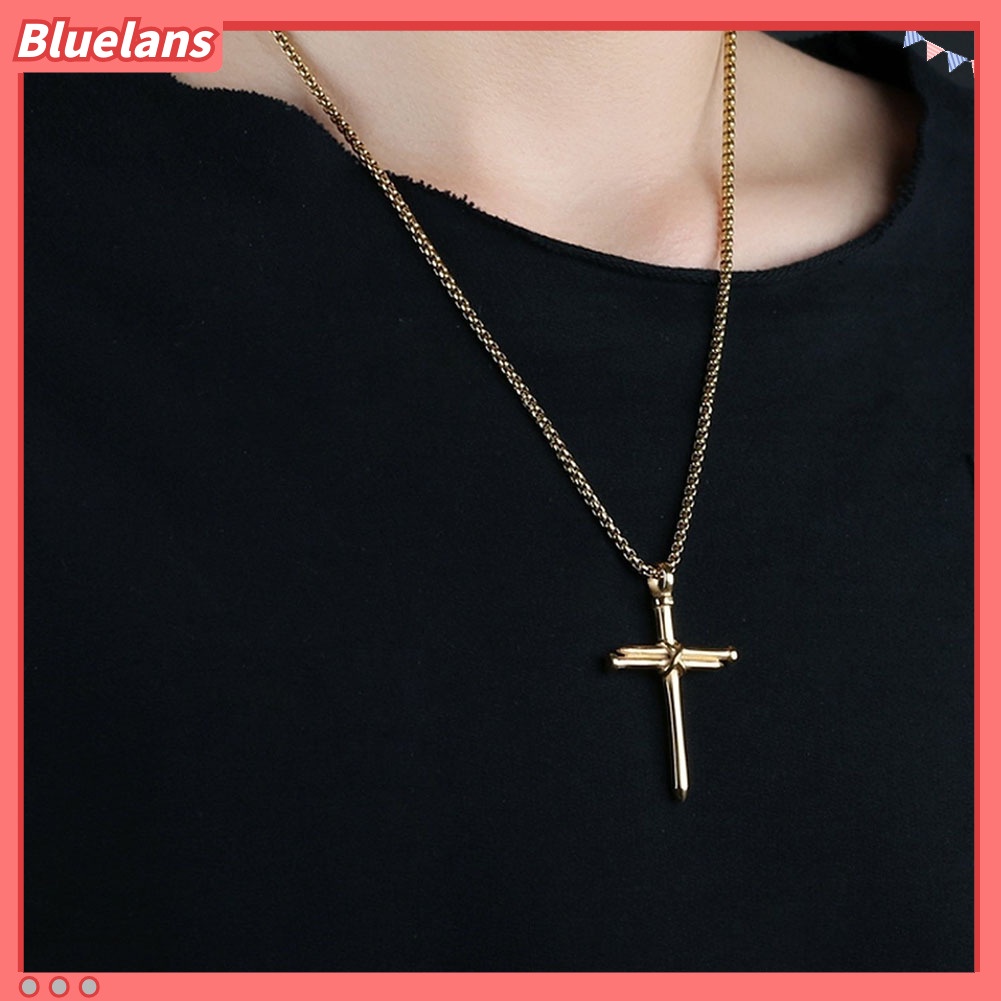 [bluelans]Fashion Man Women Titanium Steel Cross Pendant Long Chain Necklace Jewelry Gift