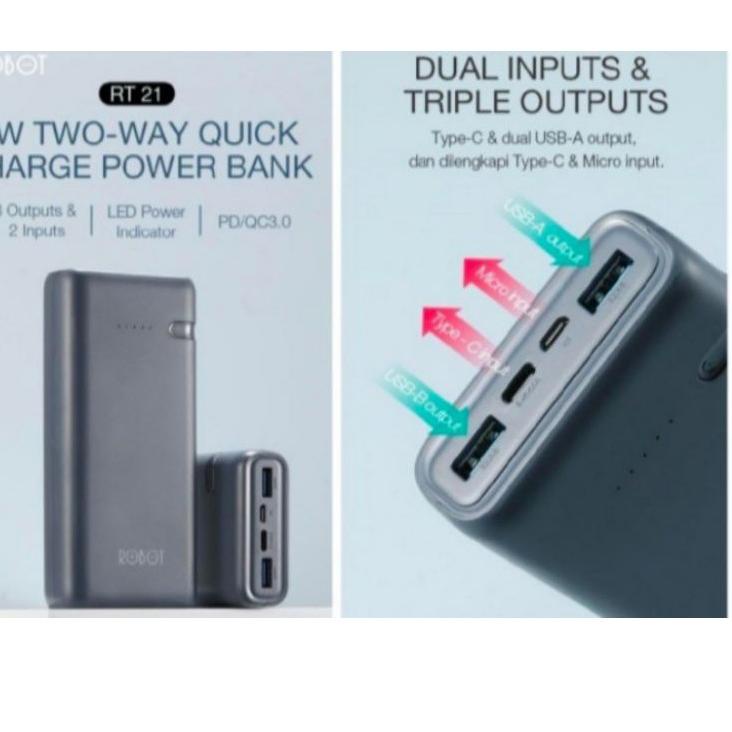 Produk terbaru--PowerBank Robot RT21 20000MAH 18W Two-Way Fast Quick Charging PD QC3.0