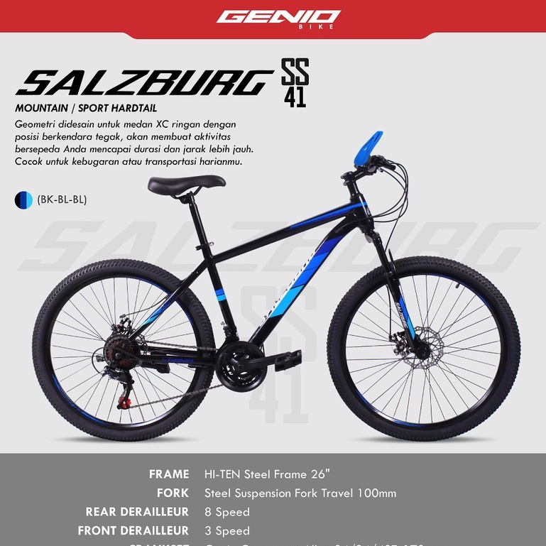 Sepeda Gunung GENIO SALZBURG 26 Inch 3x8 speed cakram depan belakang by United Bike