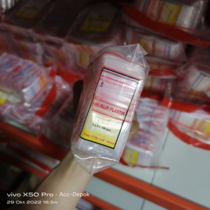 KLIP PLASTIK 5X3 CM / PLASTIK KLIP ZIPLOCK 3X5 CM /KLIP MERAH ISI 100 LEMBAR