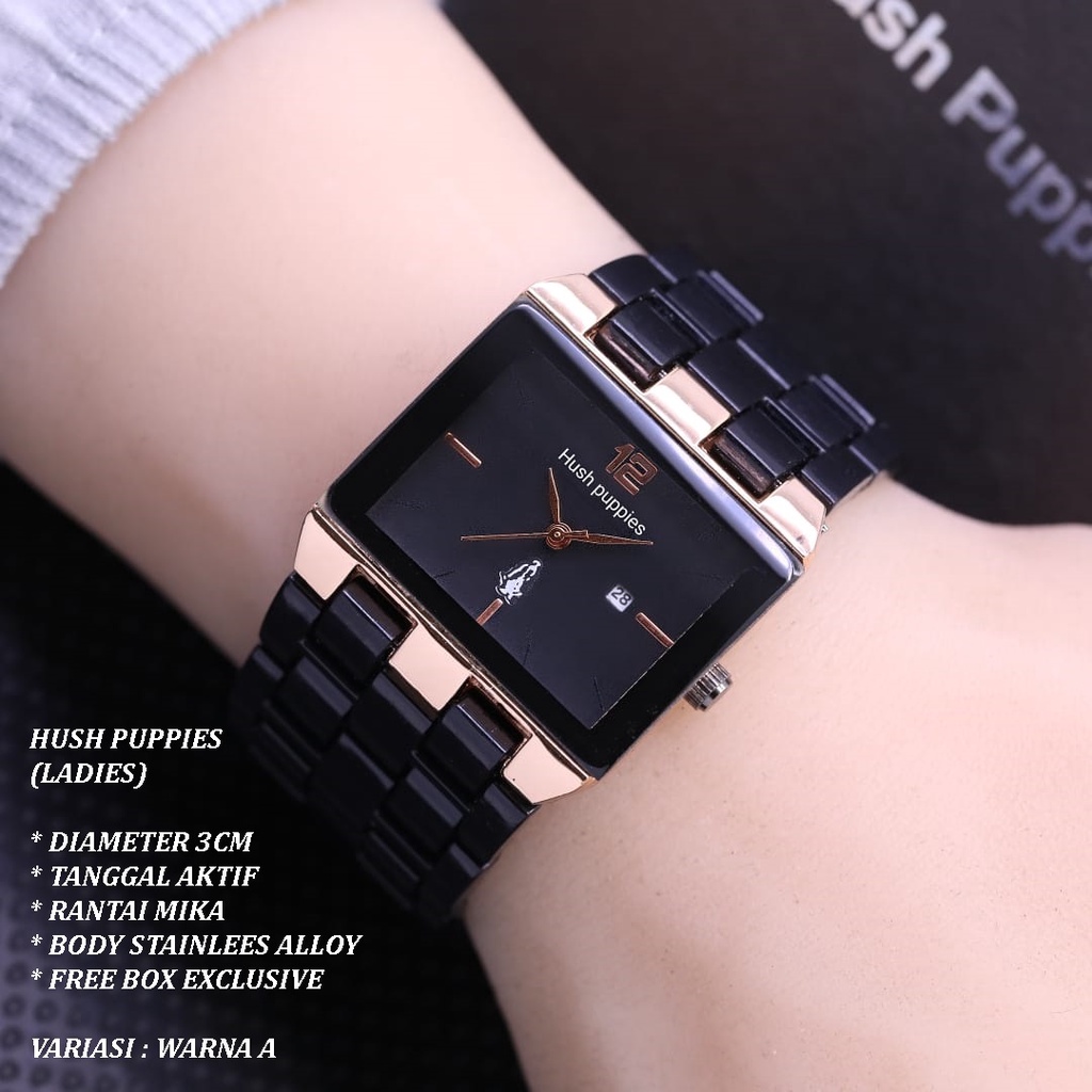 (FREE BOX) JAM TANGAN WANITA FASHION RANTAI MIKA BODY STAINLEES SEGI TANGGAL AKTIF